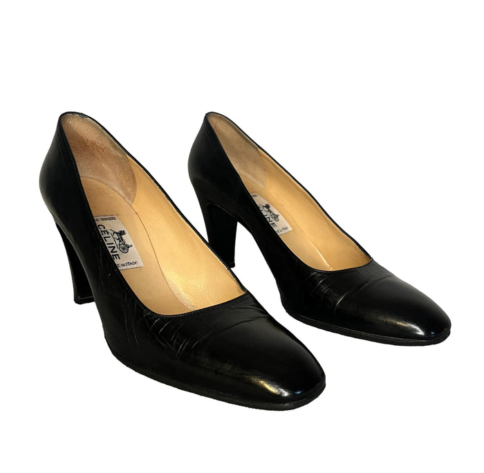 Escarpins femme Céline noir cuir, design minimaliste, talon triangle, taille 36, vue de dessus