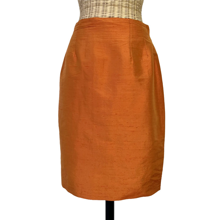 Jupe femme Renato Nucci orange 100% soie, coupe trapèze, taille 38/40, vue de face
