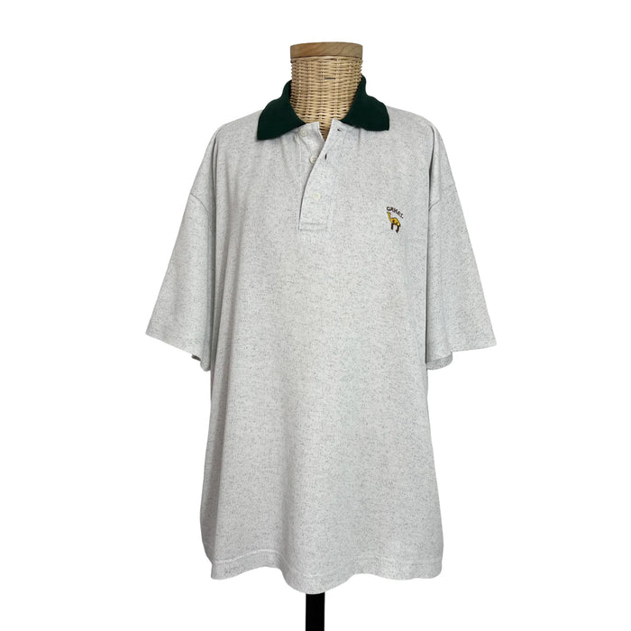 Polo homme Camel vintage blanc chiné, col vert, logo brodé, taille L, vue de face