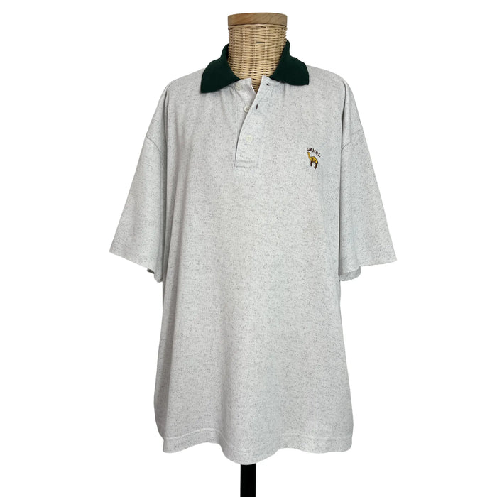 Polo homme Camel vintage blanc chiné, col vert, logo brodé, taille L, vue de face