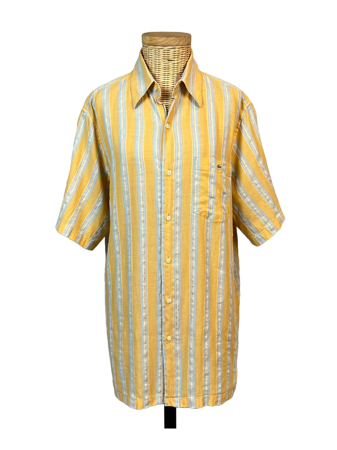 Chemise Lacoste vintage homme rayures moutarde et bleu ciel