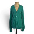 Cardigan homme Izod Lacoste vintage vert, col V, logo crocodile brodé, taille L, vue de face