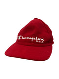 Casquette unisexe Champion rouge velours vintage années 90, logo brodé devant, taille réglable 54-62 cm, vue de face