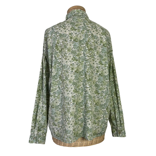 Dos du chemisier femme Cacharel vintage vert fleuri, taille 42/44
