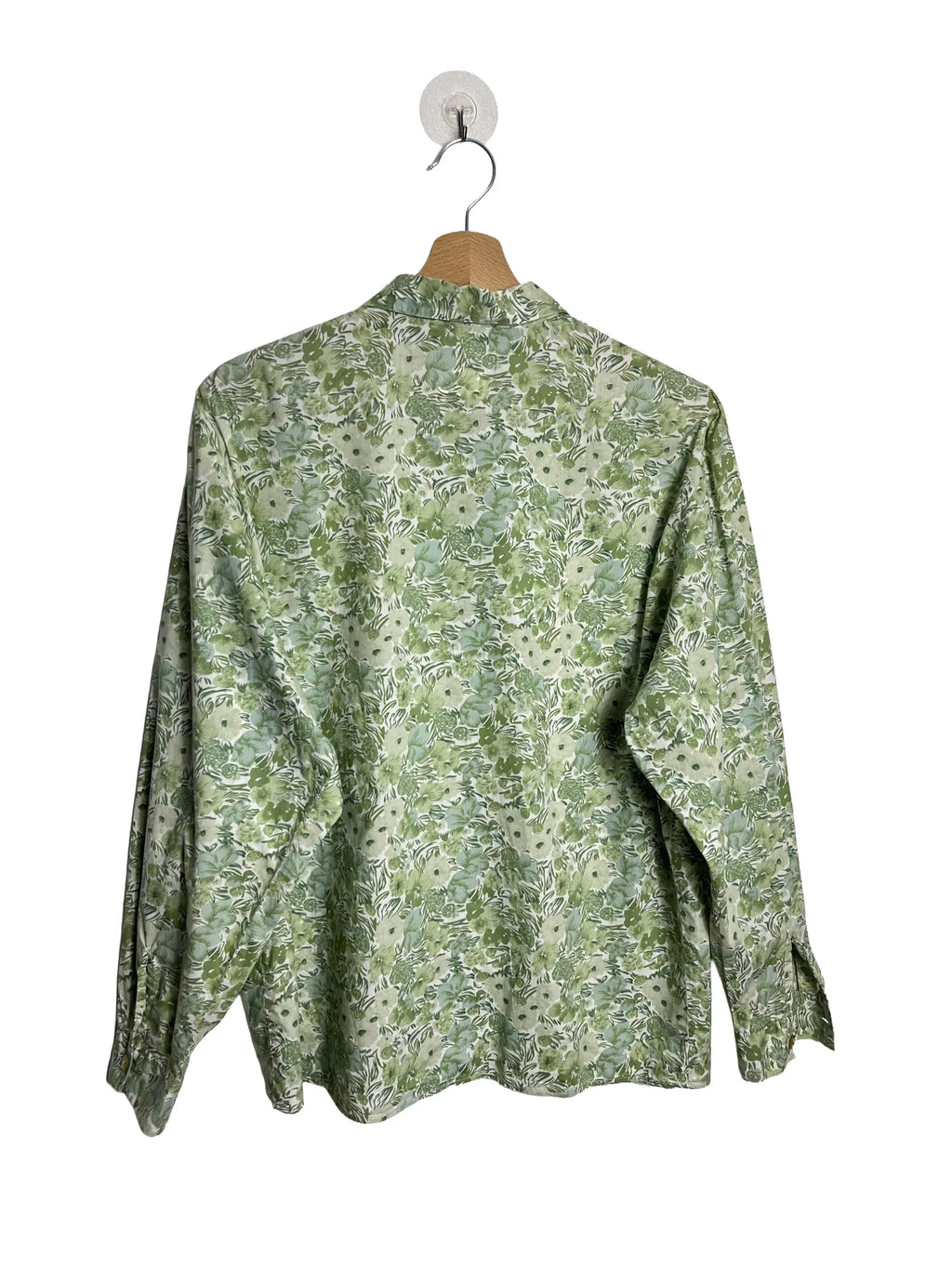 Dos du chemisier femme Cacharel vert motif fleur, fermeture boutonnée, manches longues, taille 42/44