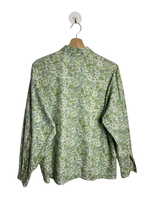 Dos du chemisier femme Cacharel vert motif fleur, fermeture boutonnée, manches longues, taille 42/44