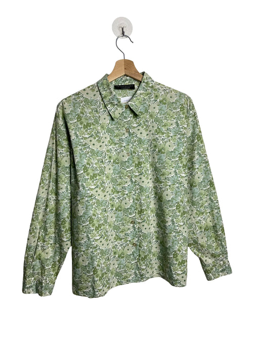 Chemisier femme Cacharel vert motif fleur, 100% coton, col chemise, coupe ample, taille 42/44, vue de face