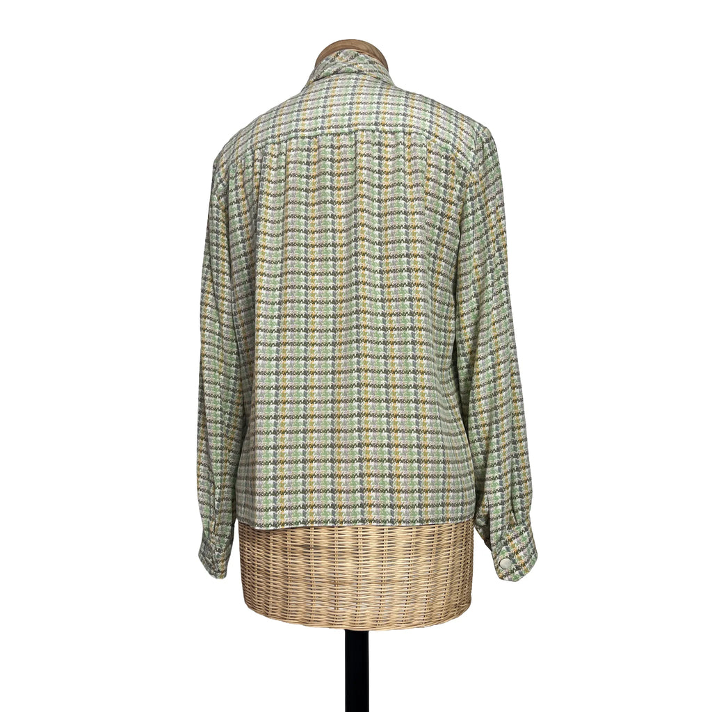 Dos du chemisier femme Céline vintage soie carreaux pastel, taille 40