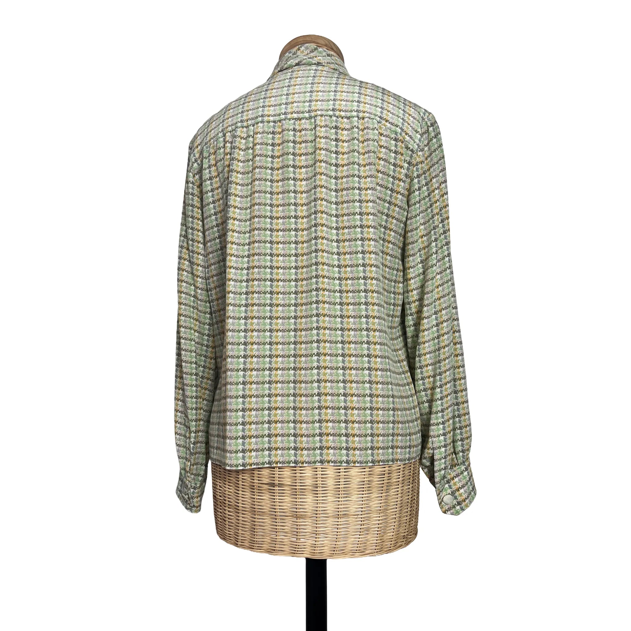 Dos du chemisier femme Céline vintage soie carreaux pastel, taille 40