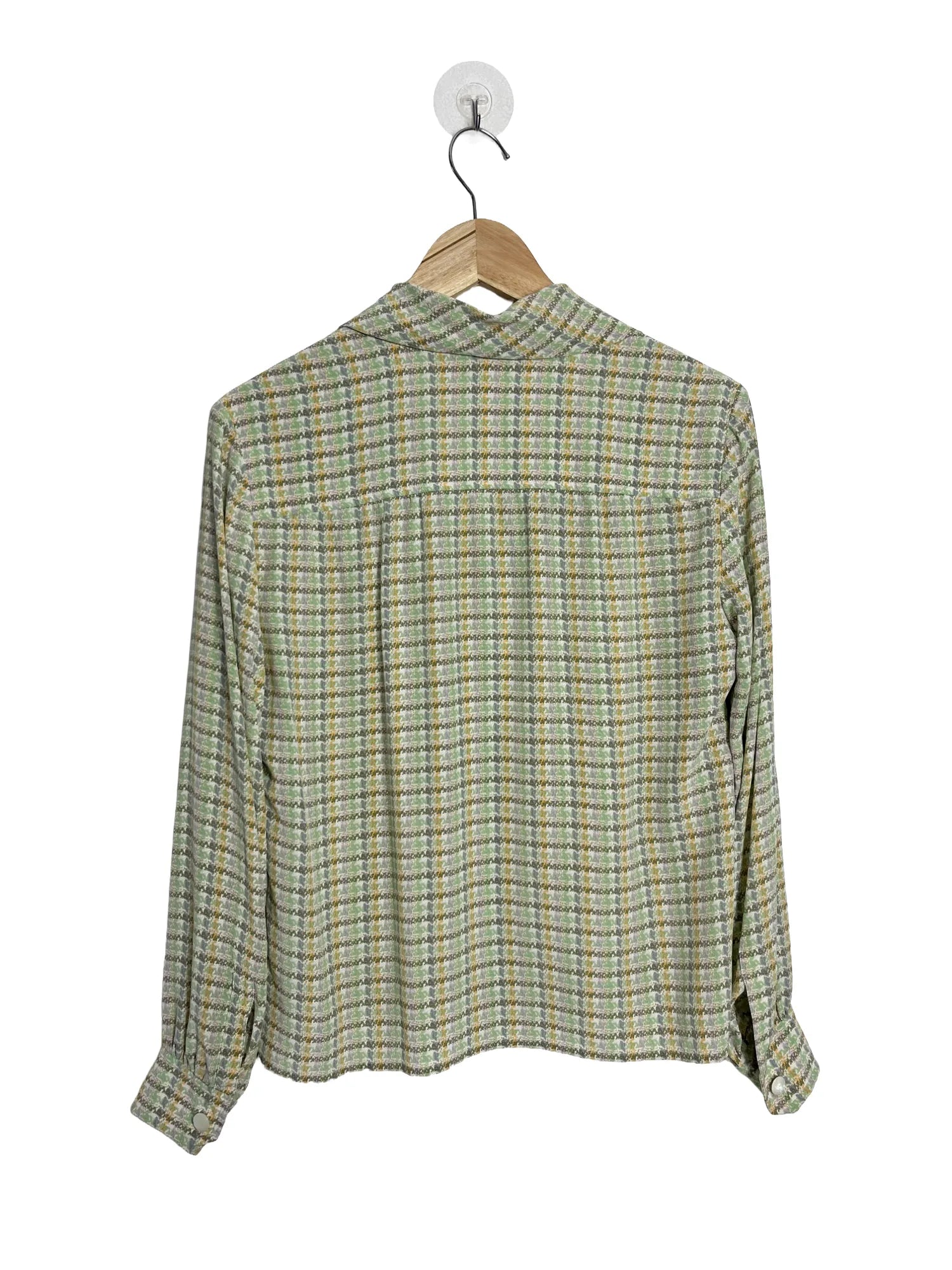 Dos du chemisier femme Céline 100% soie carreaux pastel, fermeture boutonnée, manches longues, taille 40