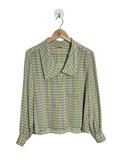 Chemisier femme Céline 100% soie carreaux pastel, col chemise, manches longues, coupe droite, taille 40, vue de face