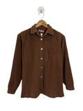 Chemisier femme Issey Miyake marron, manches longues, col chemise, coupe droite, taille 42, vue de face