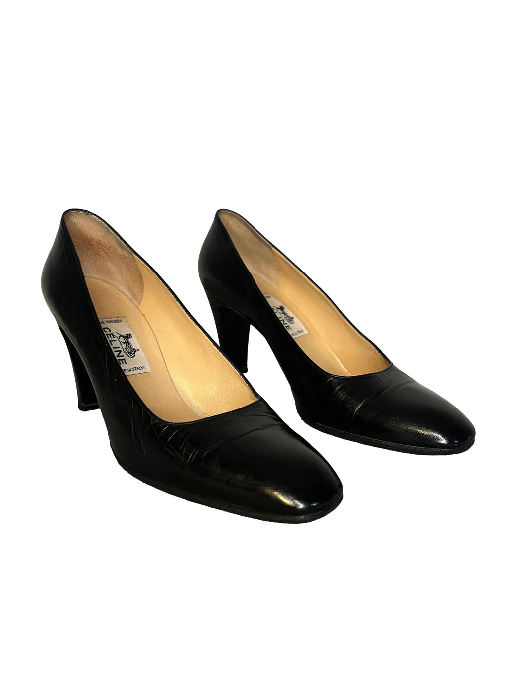 Escarpins femme Céline noir cuir, design minimaliste, talon triangle, taille 36, vue de dessus