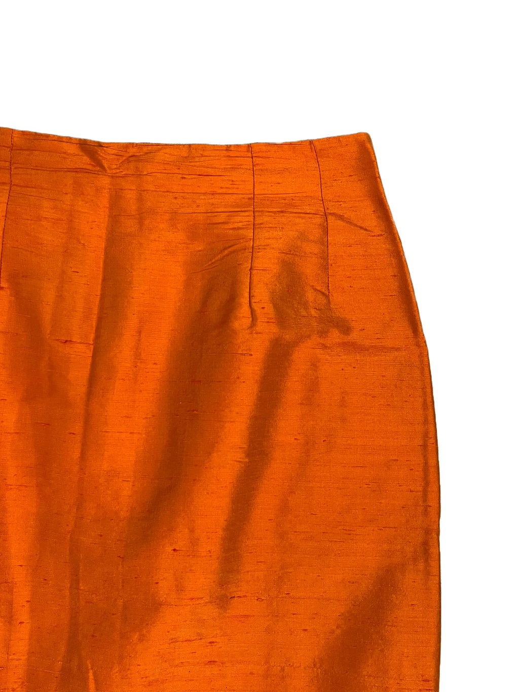 Détail ceinture de la jupe femme Renato Nucci orange soie, coupe trapèze, taille 38/40