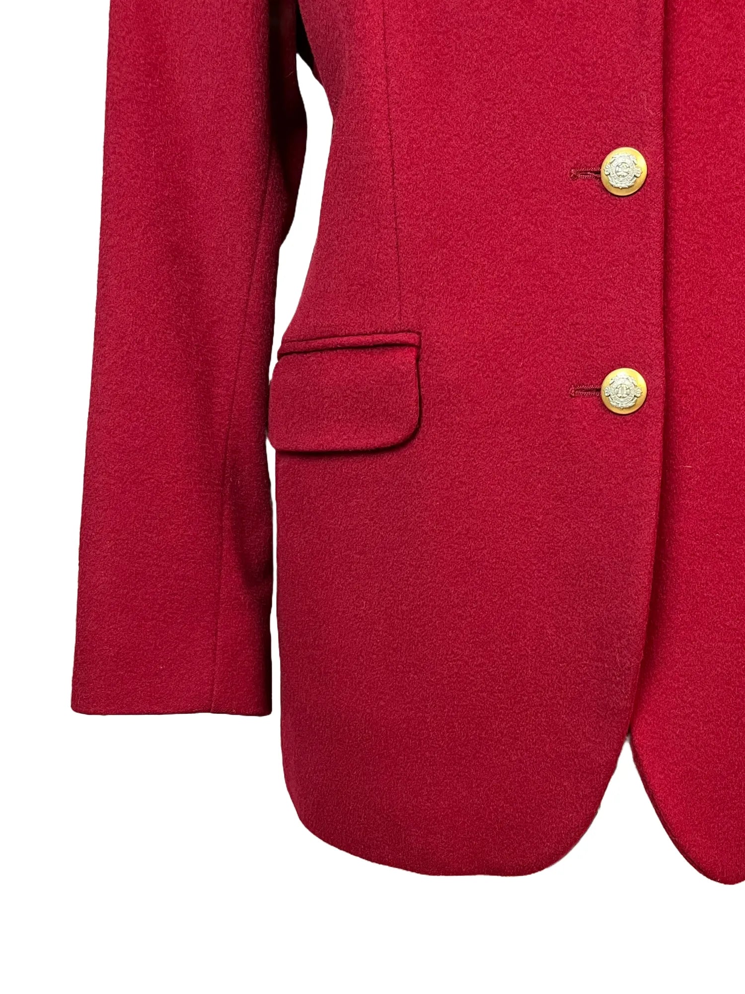 Doublure intérieure acétate du manteau femme Jodhpur vintage rouge, laine cachemire angora taille 40