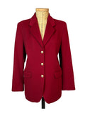 Manteau femme Jodhpur vintage rouge cintré, laine cachemire angora, boutons dorés, taille 40, vue de face