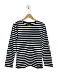 Marinière femme Saint James x Kiplay bleu marine rayures blanches, 100% coton, col bateau, taille 36, vue de face