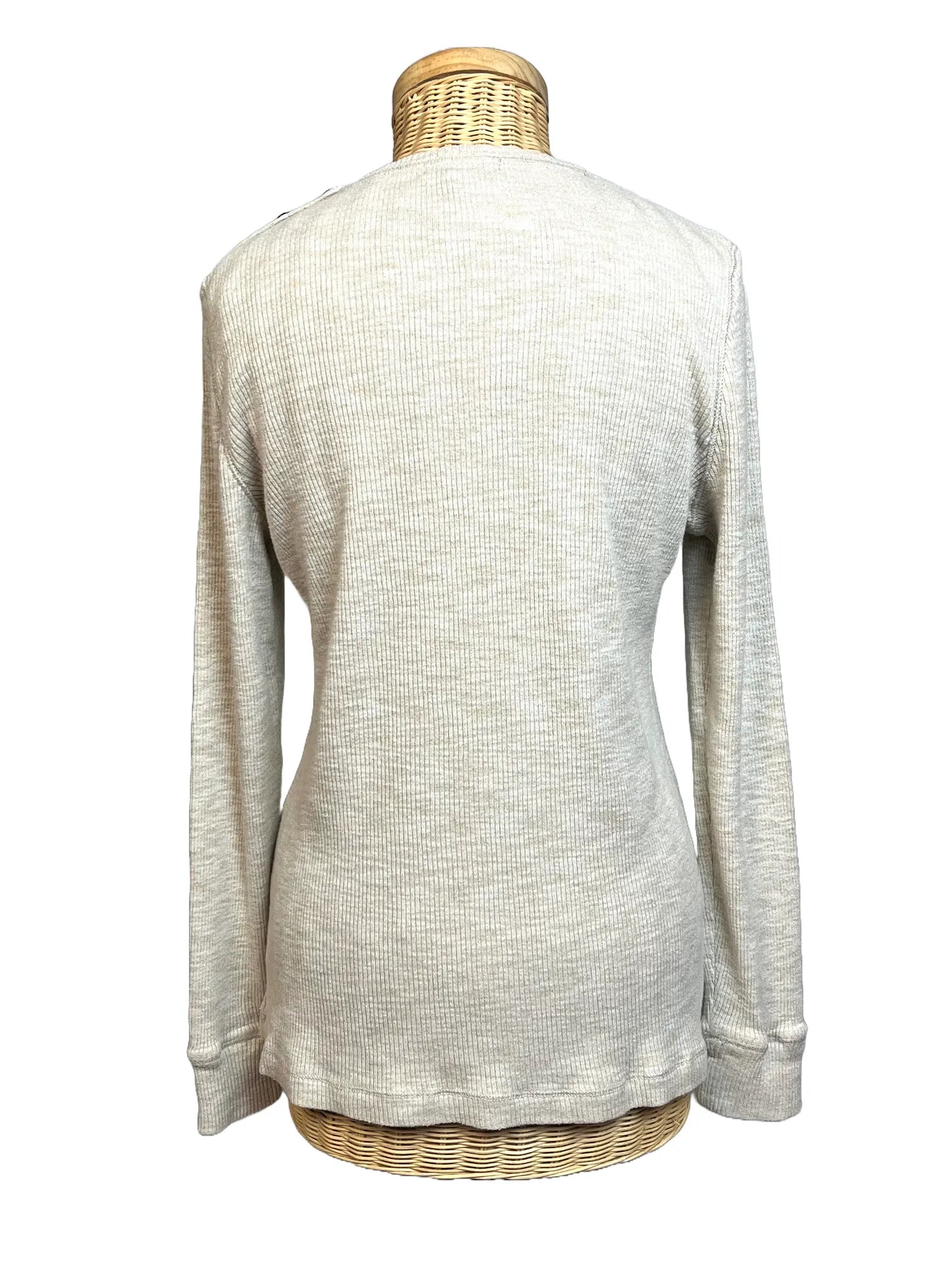 Dos du pull léger femme Ralph Lauren blanc crème, col rond, coupe classique, taille 40
