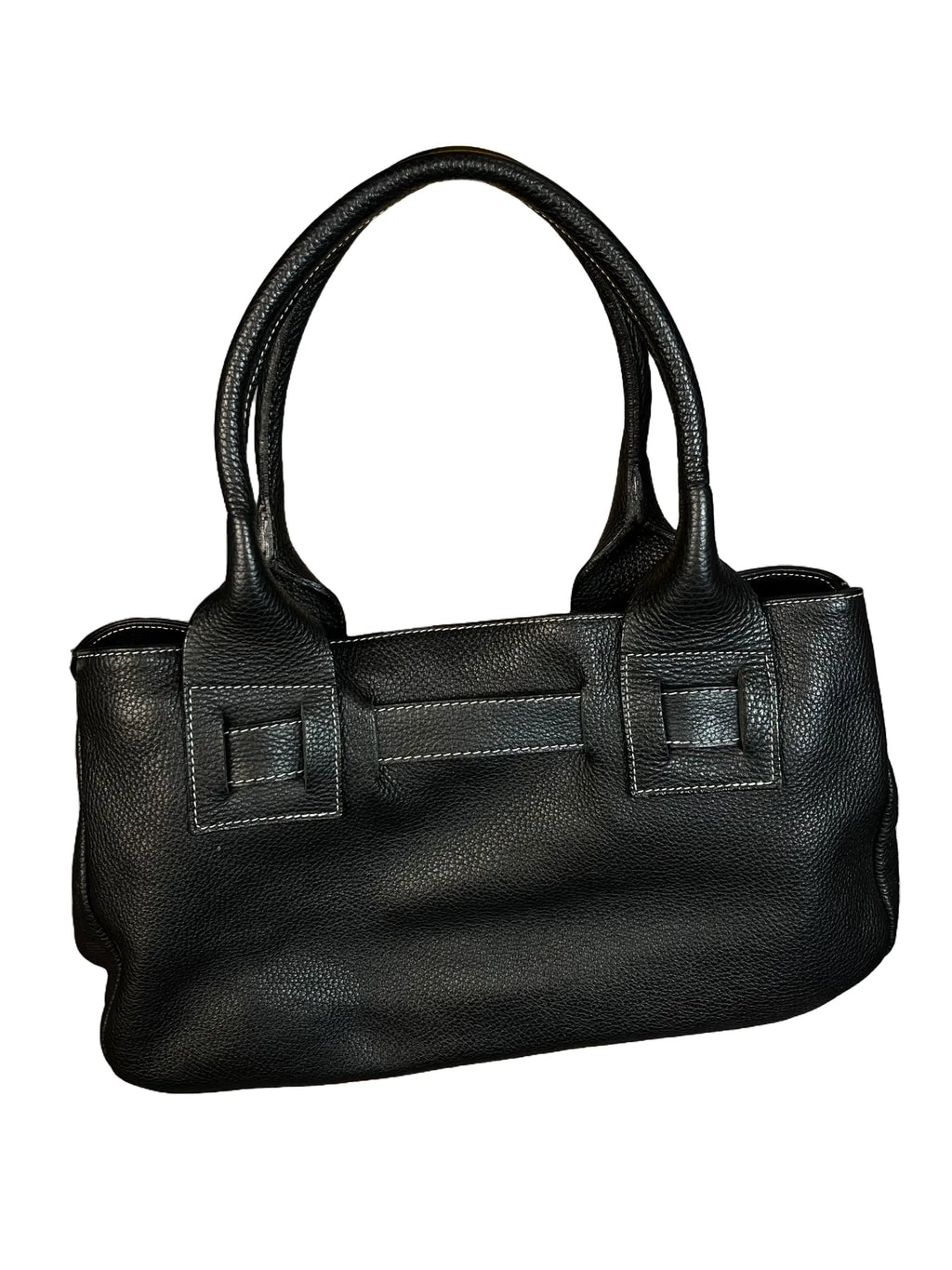 Dos du sac à main noir en cuir véritable vintage, patine authentique