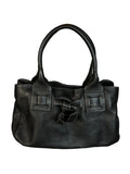 Sac à main noir en cuir véritable vintage, 40 x 22 cm, vue de face