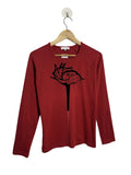 T-shirt homme Pierre Talamon Paris rouge motif abstrait noir, 100% coton, manches raglan longues, col rond, taille S, vue de face