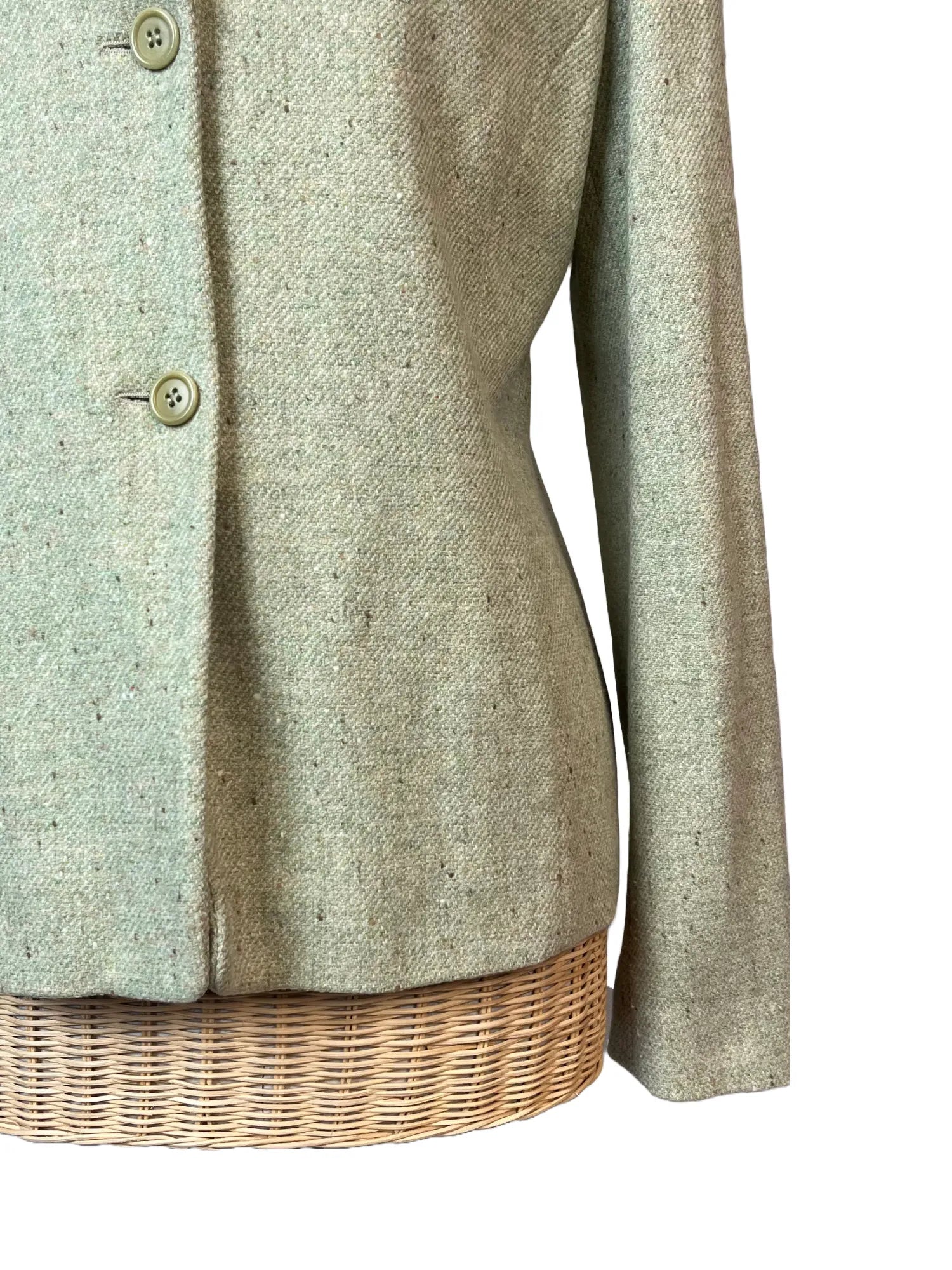 Détail doublure acétate viscose et étiquette Gérard Darel, veste femme verte laine taille 40