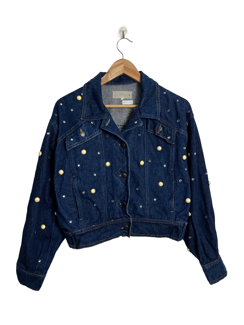 Veste en jean femme Tarlazzi bleu marine coupe loose oversize, coton, Made in Italy, taille 42, vue de face