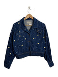 Veste en jean femme Tarlazzi bleu marine coupe loose oversize, coton, Made in Italy, taille 42, vue de face