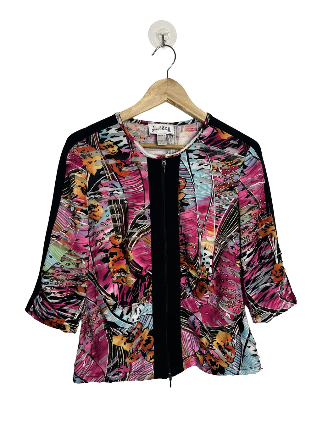 Veste légère femme Joseph Ribkoff, fermeture zip, manches trois quarts, coupe cintrée, col rond, taille 40/42, vue de face